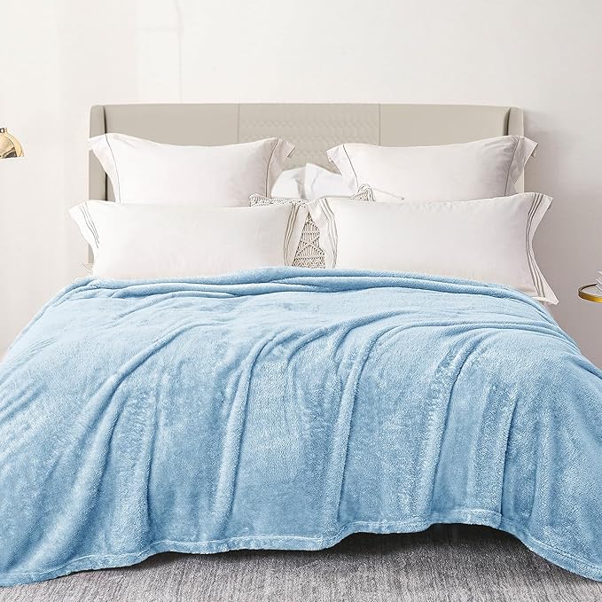 Exclusivo Mezcla Plush Fuzzy Fleece Bed Blanket Queen Size, Super Soft, Fluffy and Warm Blankets，Suitable for All Seasons (Light Blue, 90x90 Inches)