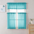 Chyhomenyc Sheer Turquoise Tier Curtains 24 Inch Length, Small Window Curtains Treatment for Bathroom Living Room Basement, Short Rod Pocket Cafe Curtain, 42W x 24L Inches, 2 Panels