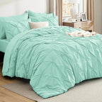 Bedsure Queen Comforter Set Mint Green - Bed in a Bag Queen Size Bedding 7 Pieces, GentleSoft™ Pintuck Bed Set Gift for Family, Pinch Pleat All Season Comforter with Sheets, Pillowcases & Shams