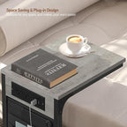 TUTOTAK C Shaped End Table with Charging Station, Side Table for Sofa, Couch Table with Storage Bag, Set of 2, TV Tray Table with 2 USB Ports and Outlets for Living Room, Bedroom, TB01BG0242