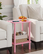 TUTOTAK End Table with Charging Station, Set of 2, Small Side Table with Outlets, Nightstand Bedside Table, 2-Tier Storage Shelf for Small Space, Living Room, Bedroom Pink TB01BP041