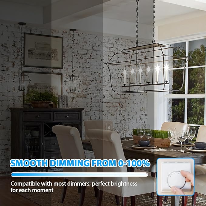 Dimmable E12 Candelabra Bulb 60 watt, 6W 630 LM Dimmable E12 LED Bulb 5000K Daylight White, Vintage Flame Tip LED Chandelier Light Bulbs, 6-Pack