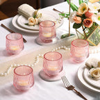 12 Pcs Large Pink Candle Holder- 3.15"×3.15" Ribbed Pink Vorive Candle Holders for Pink Bridal Shower Decorations, Girl Baby Shower Decorations, Pink Glass Candle Holder for Table Centerpiece