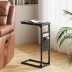 TUTOTAK C Shaped End Table, Side Table for Couch, Sofa Table with Storage Bag, TV Tray for Living Room, Bedroom, Black TB01BK0822