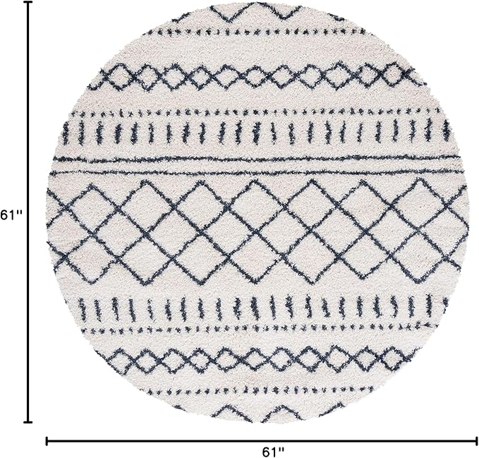 SAFAVIEH Arizona Shag Collection Area Rug - 5'1" Round, Ivory & Slate, Moroccan Design, Non-Shedding, 1.6-inch Thick, Ideal for High Traffic Areas in Living Room, Bedroom (ASG741M-5R)