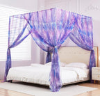 Mengersi Tie Dye Canopy Bed Curtains with Lights,Gradient Ombre Bed Canopy for Girls,Canopy for Bed Princess Bed Drapes for Girls Room Decor(King,Purple)