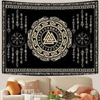 OSUNBD Nordic Viking Tapestry Wall Hanging - Large 84x90 inches Soft Flannel with Valknut, Celtic Runes & Norse Mythology Scandinavian for Bedroom, Living Room Decor