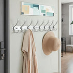 Dseap Coat Rack Wall Mount - 29.5” Long 8-Tri-Hooks Heavy Duty Coat Hanger Rail Wall Hooks for Hanging Coats Hats Clothing Clothes Purse Mudroom Entryway, Silver