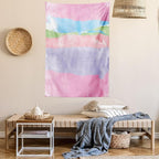 Lunarable Abstract Tapestry Queen Size, Paintbrush Watercolor Large Pastel Horizontal Stripes in Various Tones Boho Print, Wall Hanging Bedspread Bed Cover Wall Decor, Queen Size, Lilac Pink