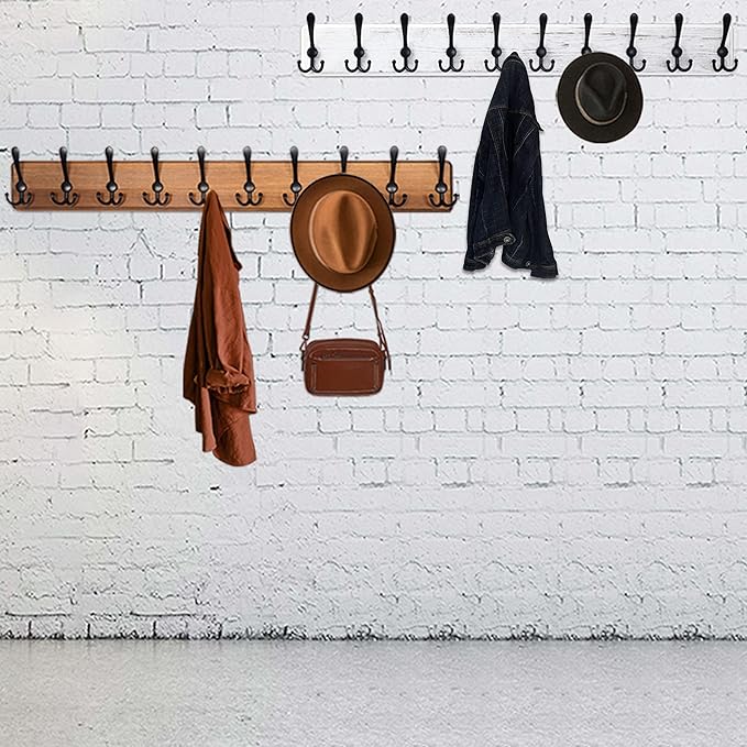 WEBI Coat Rack Wall Mount,38 9/16" Long,10 Hooks,Large Coat Hooks Wall Mounted,Coat Hanger Wall,Wood Hook Rack Rail,Triple Hooks for Hanging Coats,Clothes,Jacket,Black/White