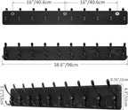 SKOLOO Coat Rack Wall Mounted - 38.3'' Long, Wooden, Heavy Duty, Rustic Coat Hooks for Wall, 16'' Hole to Hole, Wall Coat Rack with 10 Triple Hooks for Hanging Clothes, Jacket, Hat(Black)
