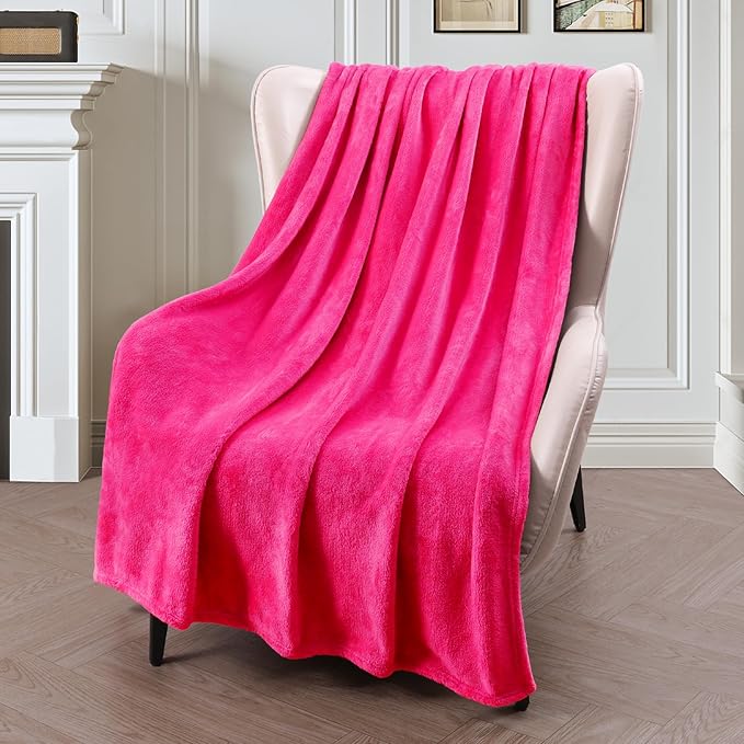 Exclusivo Mezcla Fleece Throw Blanket for Couch, Sofa, 300GSM Super Soft and Warm Blankets, Hot Pink Throw All Season Use, Cozy, Plush, Lightweight, 50x60 Inches