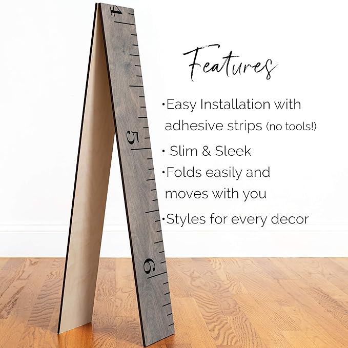 HEADWATERS STUDIO Wooden Growth Chart for Wall-Kids Sizing Chart, Height Measurement for Wall, Kids Height Wall Chart, Kids Height Ruler, Height Growth Chart for Kids - Love Grows Here Gray (63"x6.7")