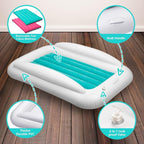 Inflatable Toddler Travel Bed, Portable Toddler Bed | Kids Air Mattress with Sides | Reversible 2 Colors Kids Blow Up Mattress -Mint Green & Pink