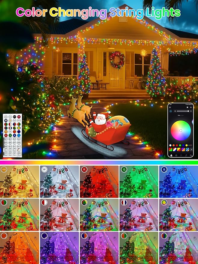 500LED Smart Color Changing Christmas Lights App Controlled, 175FT Waterproof RGB Twinkle String Light Music Sync Multiple Modes, Christmas Lights with Remote & Timer Indoor Outdoor Xmas Decorations