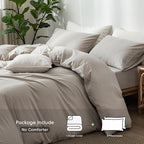 MooMee Bedding Duvet Cover Set 100% Washed Cotton Linen Like Textured Breathable Durable Soft Comfy (Heathered Cream Grey, Cal King 104"x98")