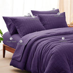 CozyLux King Size Comforter Set Purple Seersucker 7 Pieces Bed in a Bag King Comforter Set with Sheets, Luxury Soft Bedding Set with Down Alternative Comforter, Sheets, Pillowcases & Shams All Seasons