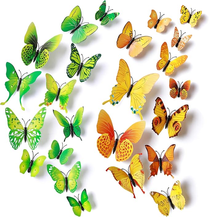 24pcs 3D Vivid Special Man-Made Lively Butterfly Art DIY Decor Wall Stickers Decals Nursery Decoration, Bathroom Décor, Office Décor, 3D Wall Art, 3D Crafts for Wall Art Kids Room Bedroom
