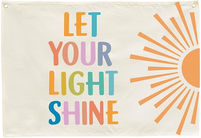 Nursery Rectangular Canvas Banner Flag Wall Sign Decor for Baby Boy Girl Kids-Nursery Baby Room Above Crib Bedroom Playroom Reading Room Decor-Baby Shower Birthday Christmas Gift-Let Your Light Shine