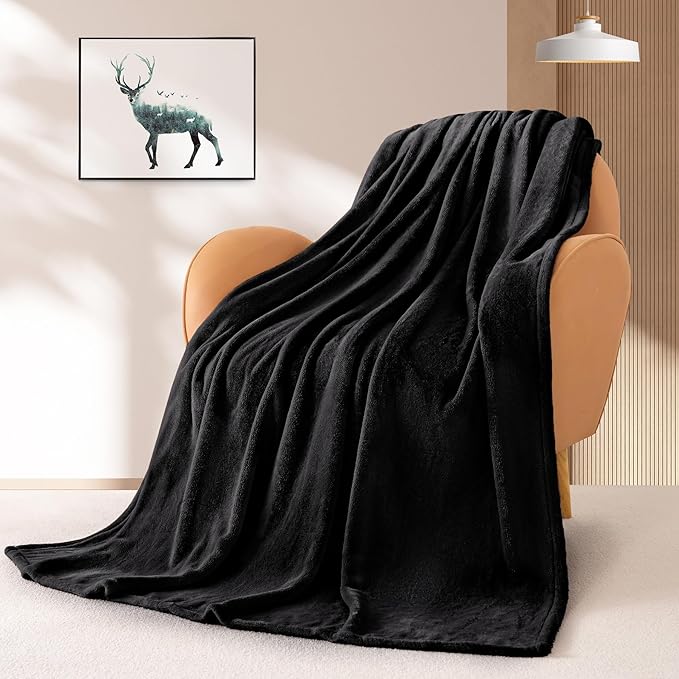 BEAUTEX Fleece Blanket King Size Super Soft Flannel Throw Blanket Lightweight Fuzzy Plush Blanket for Couch Sofa or Bed All Seasons (Black, 108" x 90")