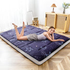 MAXYOYO Black Moon and Star Futon Mattress, Padded Japanese Floor Mattress Quilted Bed Mattress Topper, Extra Thick Folding Sleeping Pad Floor Lounger Guest Bed for Camping Couch, Queen