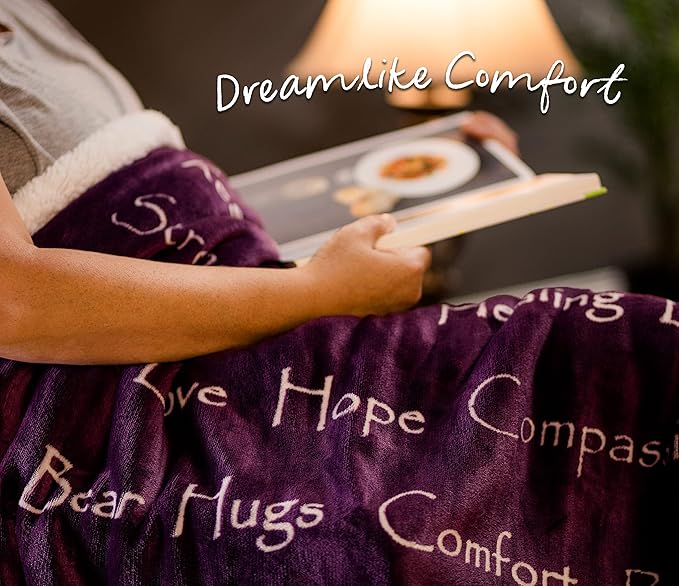 Chanasya Premium Healing Warm Hugs Caring Gift Blanket - for Positive Energy Love Support Comfort - Breast Cancer Chemo Get Well Purple Gift - Women Friend Mom Grandma (Twin) Aubergine