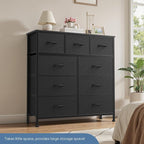 DUMOS 9 Drawer Dresser for Bedroom, Fabric Storage Organizer with Sturdy Metal Frame, Wooden Top Chest of Drawers for Closet Nursery Entryway Guest Room,Matte Black