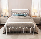 YALAXON Vintage Sturdy Full Size Metal Bed Frame with Headboard and Footboard Basic Bed Frame No Box Spring Needed (Full,White)