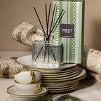 NEST New York Reed Diffuser, Birchwood Pine - 5.9 fl oz - Fragrance for Up to 90 Days - Reusable, Refillable Glass Holder - Includes 8 All-Natural Reed Sticks - Flame Free