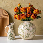 Set of 2 Vases, Green and Beige Pastoral Vintage Vase Set for Flowers, Rustic Farmhouse Decorative Vases for Home Decor, Chinoiserie Floral Vase, Living Room Table Centerpiece