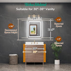 TokeShimi 24x30 LED Bathroom Mirror with Lights,Front Lit + Backlit,Anti-Fog LED Mirror for Bathroom,Stepless Dimmable 3-Color Light,Tempered Glass,Memory,UL Listed,Waterproof
