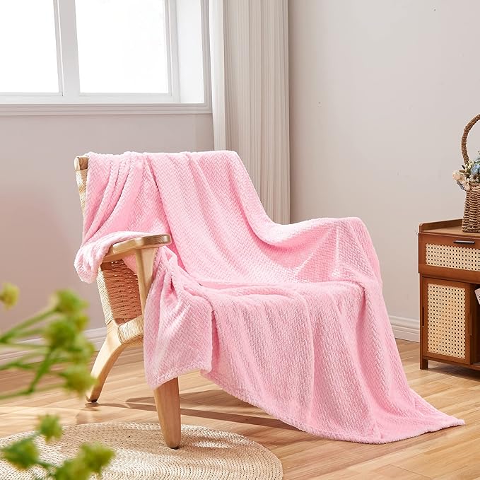 NEWCOSPLAY Super Soft Twin Blanket Pink Premium Silky Flannel Fleece Leaves Pattern Lightweight Bed Blanket All Season Use (Pink, Twin(60"x80"))