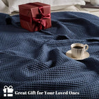 PHF 100% Cotton Waffle Weave Blanket Queen Size for Bed,Snag Proof Lightweight Breathable Moisture-wicking Throw for Couch,Great for Layering in Cold Weather,Machine Washable,Home Decor Gift-Dark Navy