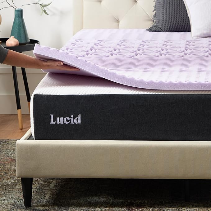 LUCID Lavender Infused 2 Inch Memory Foam Mattress Topper with 5 Zones – California King Size – Plush Feel – CertiPUR Certified – Dorm Room Essentials