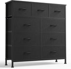 DUMOS 9 Drawer Dresser for Bedroom, Fabric Storage Organizer with Sturdy Metal Frame, Wooden Top Chest of Drawers for Closet Nursery Entryway Guest Room,Matte Black