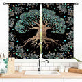 Tree of Life Curtains, Hippie Green Leaves Tree Life Vikings Celtic Nordic Aesthetic Mythology Window Drapery Treatments for Bedroom Living Room Bathroom 2 Panels, 55x39 Inch