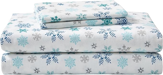 Eddie Bauer - Queen Sheets, Cotton Flannel Bedding Set, Brushed For Extra Softness, Cozy Home Decor (Tossed Snowflake, Queen)
