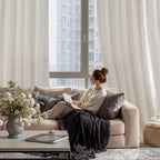 RYB HOME Sheer Curtains 108 inches Long Linen Blend Vertical Extra Long High Ceiling Window Drapes for Living Room, Office, Nursery, Rod Pocket & Back Tab, Ivory, W 52 x L 108 inch, Set of 2