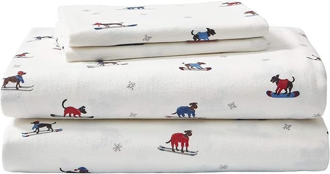 Eddie Bauer - Flannel Sheets Twin Size, Anti-Pilling & Wrinkle Resistant Cotton, Touchably Soft for All-Season Comfort - Bed Sheets with Matching Pillowcase & Fitted Sheet (Ski Patrol White)