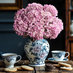 Artificial Flower Fake Silk Hydrangea Heads Bouquet with Stems Bulk for Fall Decoration Table Center Christmas Indoor Outdoor Faux Floral Realistic with Leaves Plants Crafts 8PCS(Pink)