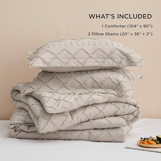 Bedsure King Comforter Set - Linen Comforter, Boho Tufted Shabby Chic Bedding for Kids, 3 Pieces Vintage Farmhouse Bed Set for All Seasons, Fluffy Soft Bedding with 2 Pillow Shams