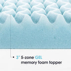 Mellow 3 Inch 5-Zone Memory Foam Mattress Topper, Cooling Gel Infusion, Dorm Essentials, Full Blue