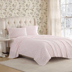 Laura Ashley - Flannel Sheets Queen Size, Anti-Pilling & Wrinkle Resistant Cotton, Touchably Soft for All-Season Comfort - Bed Sheets with Matching Pillowcases & Fitted Sheet (Antoinette Pink)