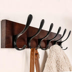 SKOLOO Coat Rack Wall Mount - Wooden Brown Wall Coat Hook, Wall Coat Hanger Rack with 6 Hooks for Hanging Coats, Hats, Clothing, Scarfs, Brown & Black