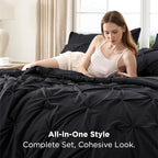 Bedsure Oversized King Comforter Set Black - Bed in a Bag Bedding Set 7 Pieces, GentleSoft™ Pintuck Bed Set Gift for Family, Pinch Pleat Black Comforter with Sheets, Pillowcases & Shams