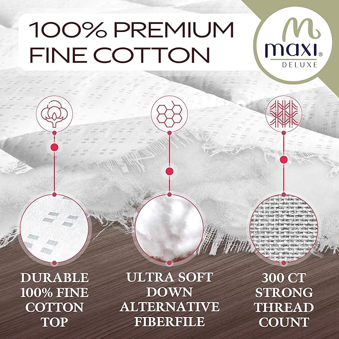 MAXI Twin XL Size Mattress Pad - Luxurious Cotton Sateen Mattress Protector - Soft, Comfortable, and Breatheable Mattress Cover - Mattress Pad Protects Mattress from Dust, Dirt, Spills, and Stains.