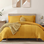Monbix Queen Comforter Set - 7 Pieces Bright Yellow Bed in a Bag Queen Bedding Sets with Comforters, All Seasons Down Alternative Comforter Bed Set with Sheets,Pillowcases & Shams