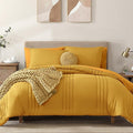 Monbix King Size Comforter Set - 7 Pieces Bed in a Bag King, Bright Yellow Bedding Sets with Comforter, All Seasons Down Alternative Comforter Bed Set with Sheets, Pillowcases & Shams