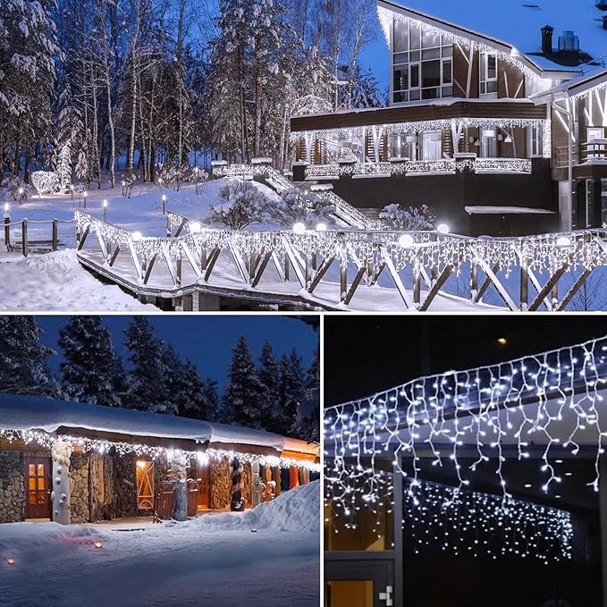 Brightown Christmas Icicle Lights Outdoor, 66 Feet 138 Drops with 736 LED, 8 Modes Waterproof Connectable Twinkle Fairy String Light for Christmas Thanksgiving Hanging Icicles (Pure White)