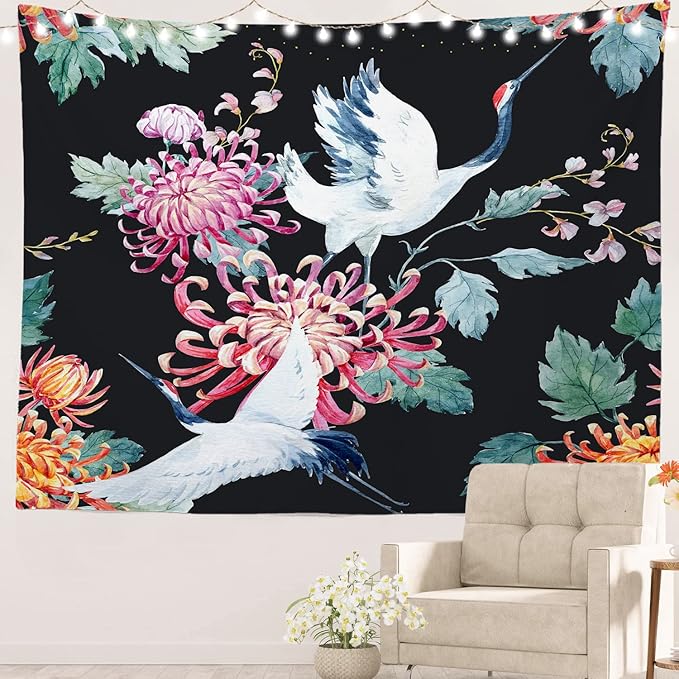 Batmerry White Watercolor S Tapestry, Flower Wall Art Hanging Decoration Polyester Fiber White Ruffled Around for Dorm Room Bedroom Living Room, 39.1x59.1 inches
